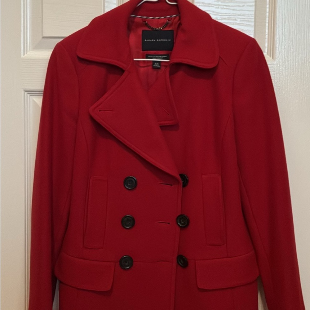 Banana Republic Red Double-Breasted Pea Coat